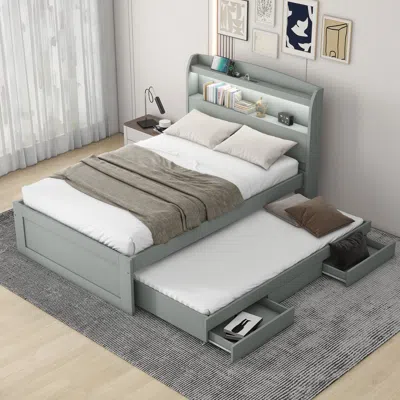 Streamdale Furniture Streamdale Twin Xl Size Platform Bed With Storage Led Headboard In Gray