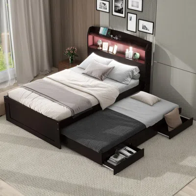 Streamdale Furniture Streamdale Twin Xl Size Platform Bed With Storage Led Headboard In Black