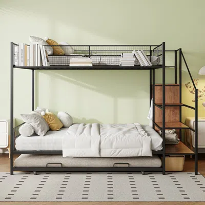 Streamdale Furniture Streamdale Twin/full Bunk Bed With Trundle, Storage Ladder, And Wardrobe