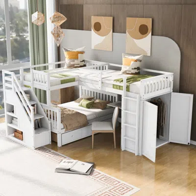 Streamdale Furniture Streamdale Twin/twin/full L-shaped Bunk Bed W/ Desk, Wardrobe & Drawers