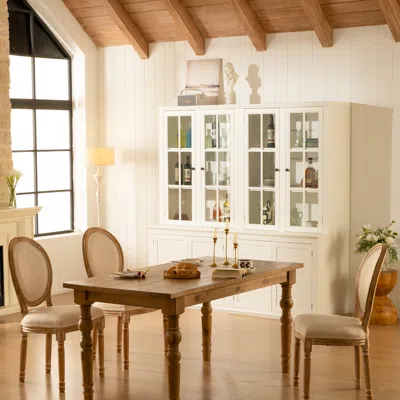 Streamdale Furniture Streamdale Two 75" Tall White Pantries With Glass Doors In Brown