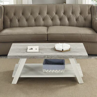 Streamdale Furniture Streamdale Two-tone Wood Shelf Coffee Table In Weathered Gray And Beige In Brown