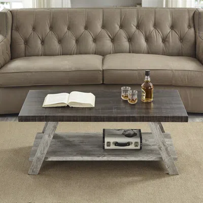 Streamdale Furniture Streamdale Two-tone Wood Shelf Coffee Table In Weathered Walnut And Gray