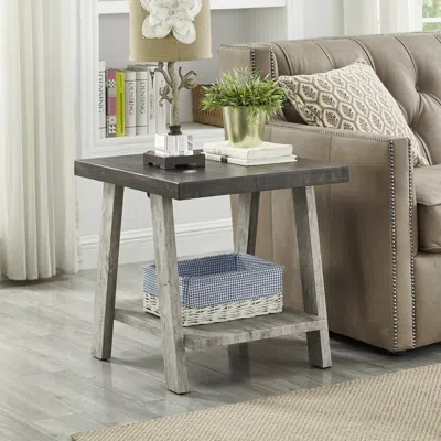 Streamdale Furniture Streamdale Two-tone Wood Shelf End Table In Weathered Walnut And Gray