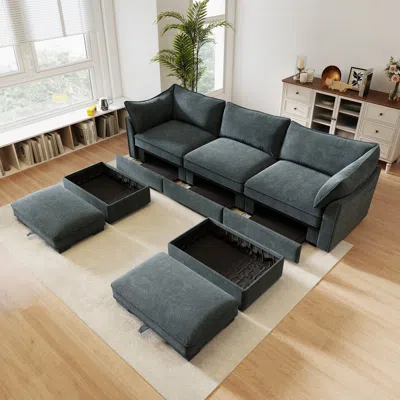 Streamdale Furniture Streamdale U Shape 3 Seater Sofa With Ottomans & Storage - Chenille Gary