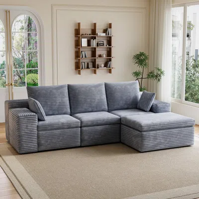 Streamdale Furniture Streamdale U-shape Corduroy Sectional Sofa - Modern Minimalist Couch - Gray