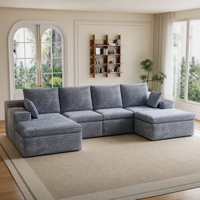 Streamdale Furniture Streamdale U-shape Corduroy Sectional Sofa - Modern Minimalist Couch - Gray