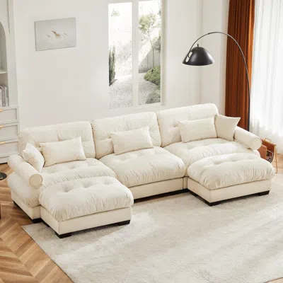 Streamdale Furniture Streamdale U Shape Modular Sectional Sofa Couch With Two Movable Ottomans, Cream
