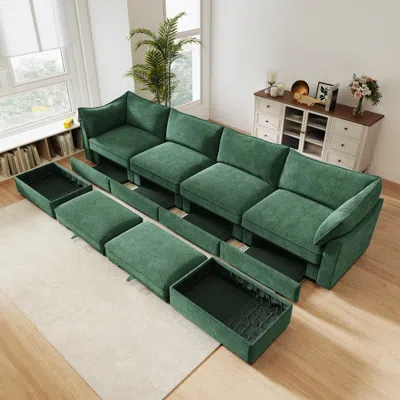 Streamdale Furniture Streamdale U Shape Sectional Sofa With Ottomans & Storage - Chenille Green