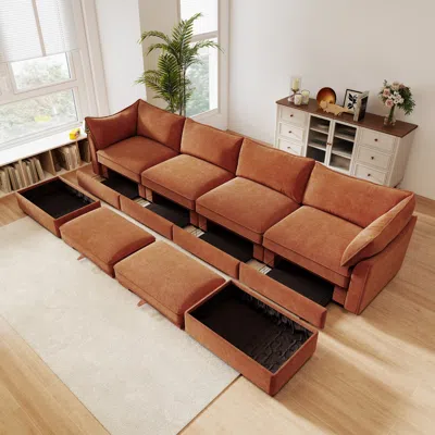 Streamdale Furniture Streamdale U Shape Sectional Sofa With Ottomans & Storage - Chenille Orange