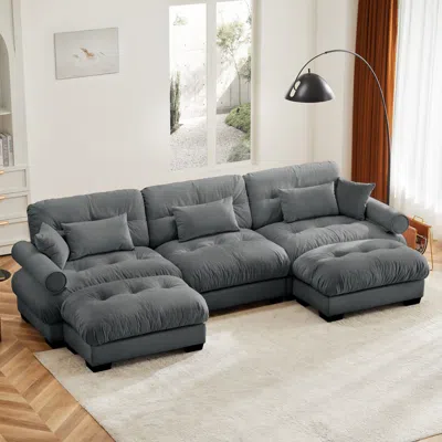Streamdale Furniture Streamdale U Shape Sectional Sofa With Ottomans, Modern Corner Couch, Grey In Gray