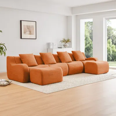 Streamdale Furniture Streamdale U-shaped Boneless Sofa, Teddy Fabric, No Assembly, Curved Armrest, Orange