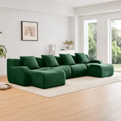 Streamdale Furniture Streamdale U-shaped Boneless Sofa, Teddy Fabric, No Assembly Required, Green