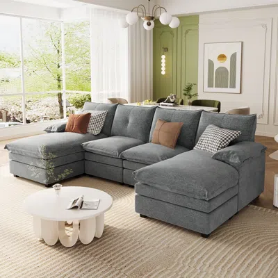 Streamdale Furniture Streamdale U-shaped Chenille Sectional Sofa With Adjustable Pillows