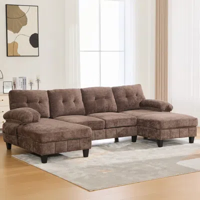 Streamdale Furniture Streamdale U-shaped Chenille Sectional Sofa With Dual Chaise & Storage - Brown