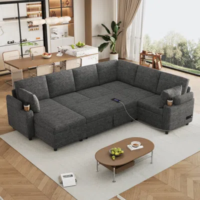 Streamdale Furniture Streamdale U-shaped Sectional Sofa Bed With Storage, Cup Holders & Charging Ports