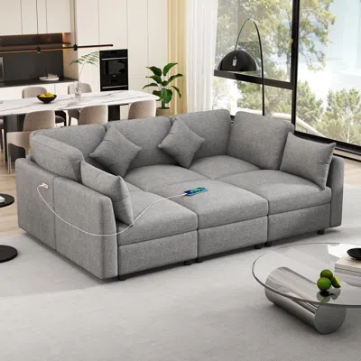 Streamdale Furniture Streamdale U-shaped Sectional Sofa With Ottoman & Usb Ports, 85.4" Modular Couch