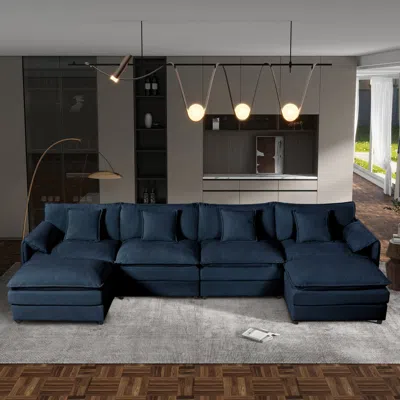 Streamdale Furniture Streamdale U-shaped Sectional Sofa With Ottomans - Chenille Blue
