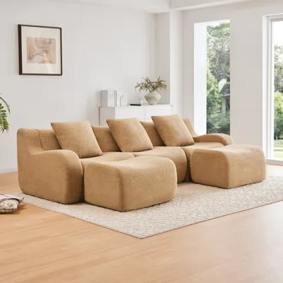 Streamdale Furniture Streamdale U-shaped Soft Teddy Fabric Boneless Sofa, Camel