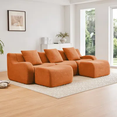 Streamdale Furniture Streamdale U-shaped Soft Teddy Fabric Boneless Sofa, No Assembly Required, Orange