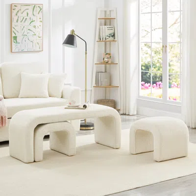 Streamdale Furniture Streamdale U-shaped Teddy Ottoman Bench Set Of 3- Cream