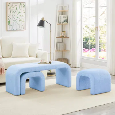 Streamdale Furniture Streamdale U-shaped Teddy Ottoman Bench Set Of 3- Light Blue
