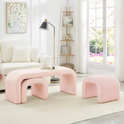 Streamdale Furniture Streamdale U-shaped Teddy Ottoman Bench Set Of 3- Pink