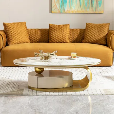Streamdale Furniture Streamdale Ultra-slim Sintered Stone Coffee Table With Gold Base