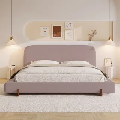 Streamdale Furniture Streamdale Unique Design, Pink Velvet And Solid Wood Legs Upholstered Bed Frame, King
