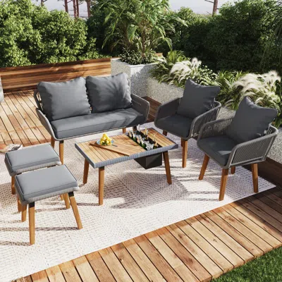 Streamdale Furniture Streamdale Unique Rope Woven Sofa Set With 2-in-1 Wood Cool Bar Table