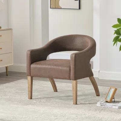 Streamdale Furniture Streamdale Upholstered Accent Armchair - Open Back, Rubberwood Legs In Brown