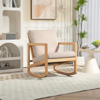 Streamdale Furniture Streamdale Upholstered Accent Glider Chair, Rubberwood Frame In Natural, Khaki In Neutral