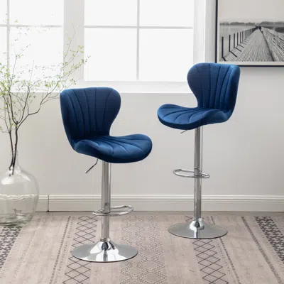 Streamdale Furniture Streamdale Upholstered Adjustable Swivel Barstools In Blue