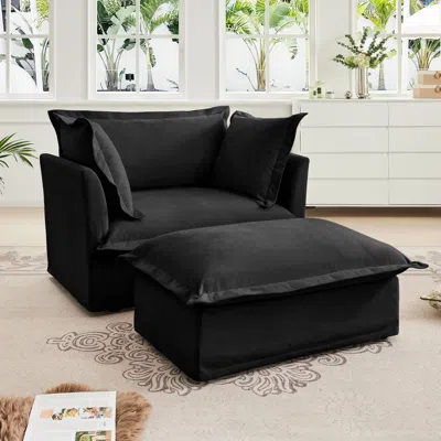 Streamdale Furniture Streamdale Upholstered Armchair & Ottoman Set (black)