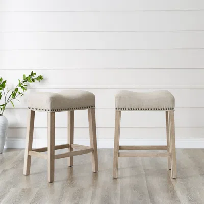 Streamdale Furniture Streamdale Upholstered Backless Saddle Seat Counter Stools 24" Height Set Of 2