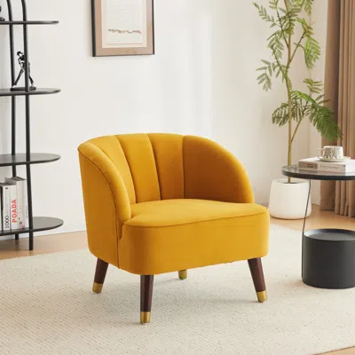 Streamdale Furniture Streamdale Upholstered Barrel Accent Chair With Wooden Legs In Yellow