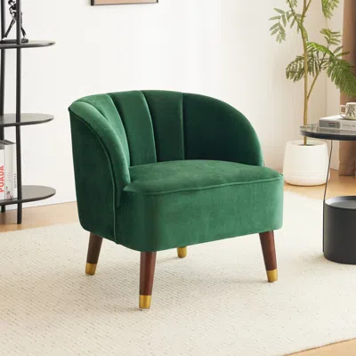 Streamdale Furniture Streamdale Upholstered Barrel Accent Chair With Wooden Legs In Green