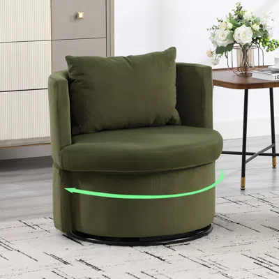 Streamdale Furniture Streamdale Upholstered Barrel Chair With Ottoman And Storage In Green