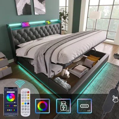 Streamdale Furniture Streamdale Upholstered Bed With Led Function, Storage, Usb-c Charging