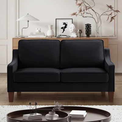 Streamdale Furniture Streamdale Upholstered Black Velvet Loveseat Sofa With Wooden Legs