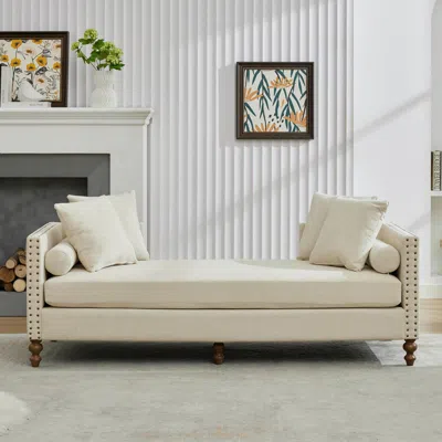 Streamdale Furniture Streamdale Upholstered Chaise Lounge Sleeper Sofa Daybed With Pillows - Beige