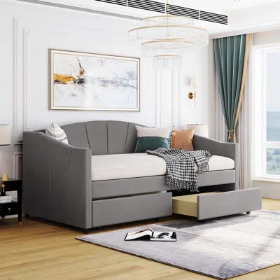Streamdale Furniture Streamdale Upholstered Daybed Twin Size With Two Drawers And Wood Slat