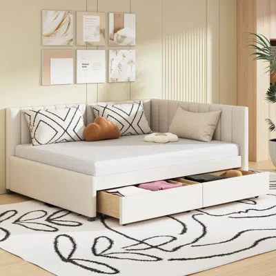 Streamdale Furniture Streamdale Upholstered Daybed With Storage Drawers & Linen Fabric