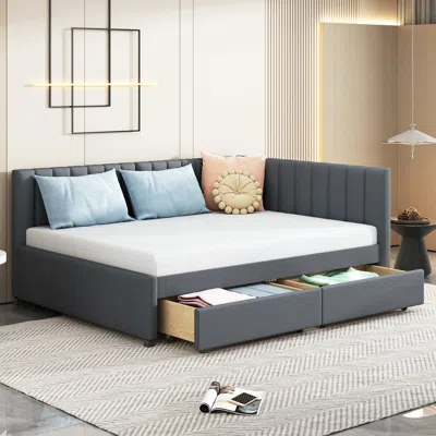 Streamdale Furniture Streamdale Upholstered Daybed With Storage Drawers & Linen Fabric