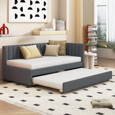 Streamdale Furniture Streamdale Upholstered Daybed With Trundle Twin Size Sofa Bed Frame No Box