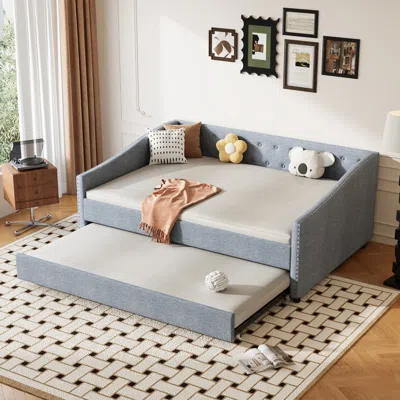 Streamdale Furniture Streamdale Upholstered Daybed With Twin Trundle, Tufted Sofa Bed - Light Grey In Gray