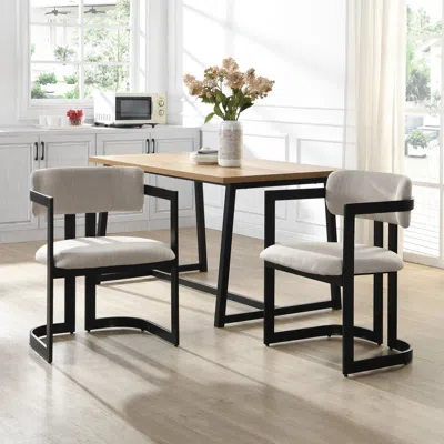Streamdale Furniture Streamdale Upholstered Dining Chairs (set Of 2), Beige Fabric, Black Metal Frame