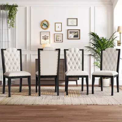 Streamdale Furniture Streamdale Upholstered Dining Chairs Set Of 4, Diamond Tufted, Beige & Black