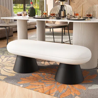 Streamdale Furniture Streamdale Upholstered Dining/entry Bench, Beige Fabric, Black Iron Legs, 300 Lbs Capacity