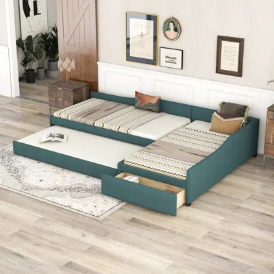 Streamdale Furniture Streamdale Upholstered Double Twin Size Daybed With Trundle And Drawer